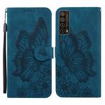 For Huawei P Smart 2021 Retro Skin Feel Butterflies Embossing Horizontal Flip Leather Case with Holder & Card Slots & Wallet(Blue)