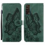 For Huawei P Smart 2021 Retro Skin Feel Butterflies Embossing Horizontal Flip Leather Case with Holder & Card Slots & Wallet(Green)