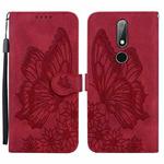 For Nokia 2.4 Retro Skin Feel Butterflies Embossing Horizontal Flip Leather Case with Holder & Card Slots & Wallet(Red)