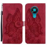 For Nokia 3.4 Retro Skin Feel Butterflies Embossing Horizontal Flip Leather Case with Holder & Card Slots & Wallet(Red)