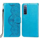 For Huawei nova 7 5G Flower Vine Embossing Pattern Horizontal Flip Leather Case with Card Slot & Holder & Wallet & Lanyard(Blue)