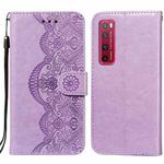 For Huawei nova 7 Pro 5G Flower Vine Embossing Pattern Horizontal Flip Leather Case with Card Slot & Holder & Wallet & Lanyard(Purple)