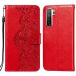 For Huawei nova 7 SE Flower Vine Embossing Pattern Horizontal Flip Leather Case with Card Slot & Holder & Wallet & Lanyard(Red)