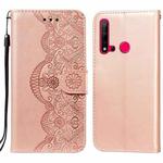 For Huawei P20 Lite (2019) Flower Vine Embossing Pattern Horizontal Flip Leather Case with Card Slot & Holder & Wallet & Lanyard(Rose Gold)