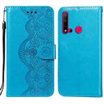 For Huawei P20 Lite (2019) Flower Vine Embossing Pattern Horizontal Flip Leather Case with Card Slot & Holder & Wallet & Lanyard(Blue)