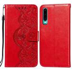 For Huawei P30 Flower Vine Embossing Pattern Horizontal Flip Leather Case with Card Slot & Holder & Wallet & Lanyard(Red)