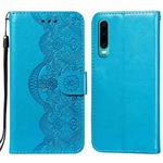 For Huawei P30 Flower Vine Embossing Pattern Horizontal Flip Leather Case with Card Slot & Holder & Wallet & Lanyard(Blue)