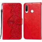 For Huawei P30 Lite / nova 4e Flower Vine Embossing Pattern Horizontal Flip Leather Case with Card Slot & Holder & Wallet & Lanyard(Red)