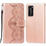 For Huawei P40 Flower Vine Embossing Pattern Horizontal Flip Leather Case with Card Slot & Holder & Wallet & Lanyard(Rose Gold)