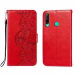 For Huawei P40 Lite E / Y7p Flower Vine Embossing Pattern Horizontal Flip Leather Case with Card Slot & Holder & Wallet & Lanyard(Red)