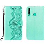 For Huawei P40 Lite E / Y7p Flower Vine Embossing Pattern Horizontal Flip Leather Case with Card Slot & Holder & Wallet & Lanyard(Green)