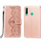 For Huawei P40 Lite E / Y7p Flower Vine Embossing Pattern Horizontal Flip Leather Case with Card Slot & Holder & Wallet & Lanyard(Rose Gold)