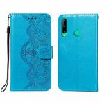 For Huawei P40 Lite E / Y7p Flower Vine Embossing Pattern Horizontal Flip Leather Case with Card Slot & Holder & Wallet & Lanyard(Blue)