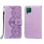 For Huawei P40 Lite / nova 6 SE Flower Vine Embossing Pattern Horizontal Flip Leather Case with Card Slot & Holder & Wallet & Lanyard(Purple)