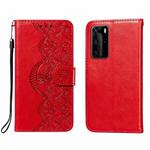 For Huawei P40 Pro Flower Vine Embossing Pattern Horizontal Flip Leather Case with Card Slot & Holder & Wallet & Lanyard(Red)