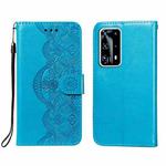 For Huawei P40 Pro+ Flower Vine Embossing Pattern Horizontal Flip Leather Case with Card Slot & Holder & Wallet & Lanyard(Blue)