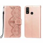 For Huawei P smart 2020 Flower Vine Embossing Pattern Horizontal Flip Leather Case with Card Slot & Holder & Wallet & Lanyard(Rose Gold)