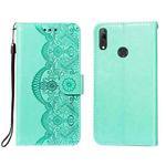 For Huawei Y7 (2019) Flower Vine Embossing Pattern Horizontal Flip Leather Case with Card Slot & Holder & Wallet & Lanyard(Green)