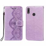 For Huawei Y7 (2019) Flower Vine Embossing Pattern Horizontal Flip Leather Case with Card Slot & Holder & Wallet & Lanyard(Purple)
