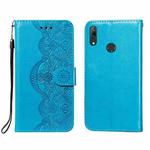For Huawei Y7 (2019) Flower Vine Embossing Pattern Horizontal Flip Leather Case with Card Slot & Holder & Wallet & Lanyard(Blue)