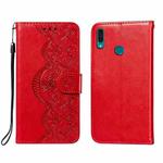 For Huawei Y9 (2019) Flower Vine Embossing Pattern Horizontal Flip Leather Case with Card Slot & Holder & Wallet & Lanyard(Red)
