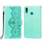 For Huawei Y9 (2019) Flower Vine Embossing Pattern Horizontal Flip Leather Case with Card Slot & Holder & Wallet & Lanyard(Green)