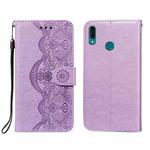 For Huawei Y9 (2019) Flower Vine Embossing Pattern Horizontal Flip Leather Case with Card Slot & Holder & Wallet & Lanyard(Purple)