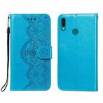 For Huawei Y9 (2019) Flower Vine Embossing Pattern Horizontal Flip Leather Case with Card Slot & Holder & Wallet & Lanyard(Blue)