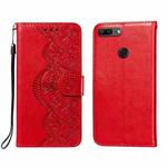 For Huawei Honor 7S / Y5 (2018) Flower Vine Embossing Pattern Horizontal Flip Leather Case with Card Slot & Holder & Wallet & Lanyard(Red)