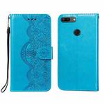 For Huawei Honor 7S / Y5 (2018) Flower Vine Embossing Pattern Horizontal Flip Leather Case with Card Slot & Holder & Wallet & Lanyard(Blue)