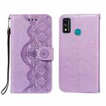 For Huawei Honor 9X Lite Flower Vine Embossing Pattern Horizontal Flip Leather Case with Card Slot & Holder & Wallet & Lanyard(Purple)