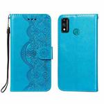 For Huawei Honor 9X Lite Flower Vine Embossing Pattern Horizontal Flip Leather Case with Card Slot & Holder & Wallet & Lanyard(Blue)