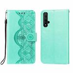 For Huawei Honor 20 Flower Vine Embossing Pattern Horizontal Flip Leather Case with Card Slot & Holder & Wallet & Lanyard(Green)