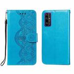 For Huawei Honor 30 Flower Vine Embossing Pattern Horizontal Flip Leather Case with Card Slot & Holder & Wallet & Lanyard(Blue)