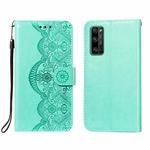 For Huawei Honor 30 Pro Flower Vine Embossing Pattern Horizontal Flip Leather Case with Card Slot & Holder & Wallet & Lanyard(Green)