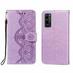 For Huawei Honor 30 Pro Flower Vine Embossing Pattern Horizontal Flip Leather Case with Card Slot & Holder & Wallet & Lanyard(Purple)