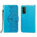 For Huawei Honor 30 Pro Flower Vine Embossing Pattern Horizontal Flip Leather Case with Card Slot & Holder & Wallet & Lanyard(Blue)