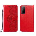 For Huawei Honor Play4 Flower Vine Embossing Pattern Horizontal Flip Leather Case with Card Slot & Holder & Wallet & Lanyard(Red)