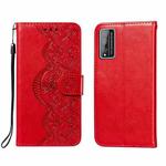 For Huawei Honor Play 4T Pro Flower Vine Embossing Pattern Horizontal Flip Leather Case with Card Slot & Holder & Wallet & Lanyard(Red)
