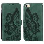 For iPhone SE 2022 / SE 2020 / 8 / 7 Retro Skin Feel Butterflies Embossing Horizontal Flip Leather Case with Holder & Card Slots & Wallet(Green)