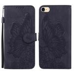 For iPhone SE 2022 / SE 2020 / 8 / 7 Retro Skin Feel Butterflies Embossing Horizontal Flip Leather Case with Holder & Card Slots & Wallet(Black)