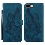 Retro Skin Feel Butterflies Embossing Horizontal Flip Leather Case with Holder & Card Slots & Wallet For iPhone 8 Plus / 7Plus(Blue)