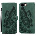 Retro Skin Feel Butterflies Embossing Horizontal Flip Leather Case with Holder & Card Slots & Wallet For iPhone 8 Plus / 7Plus(Green)