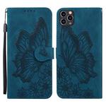 For iPhone 11 Pro Retro Skin Feel Butterflies Embossing Horizontal Flip Leather Case with Holder & Card Slots & Wallet (Blue)