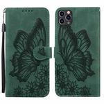 For iPhone 11 Pro Retro Skin Feel Butterflies Embossing Horizontal Flip Leather Case with Holder & Card Slots & Wallet (Green)