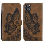 For iPhone 11 Pro Retro Skin Feel Butterflies Embossing Horizontal Flip Leather Case with Holder & Card Slots & Wallet (Brown)