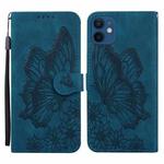 For iPhone 12 mini Retro Skin Feel Butterflies Embossing Horizontal Flip Leather Case with Holder & Card Slots & Wallet (Blue)