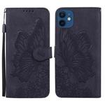 For iPhone 12 mini Retro Skin Feel Butterflies Embossing Horizontal Flip Leather Case with Holder & Card Slots & Wallet (Black)