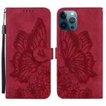 For iPhone 12 Pro Max Retro Skin Feel Butterflies Embossing Horizontal Flip Leather Case with Holder & Card Slots & Wallet(Red)