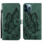 For iPhone 12 Pro Max Retro Skin Feel Butterflies Embossing Horizontal Flip Leather Case with Holder & Card Slots & Wallet(Green)